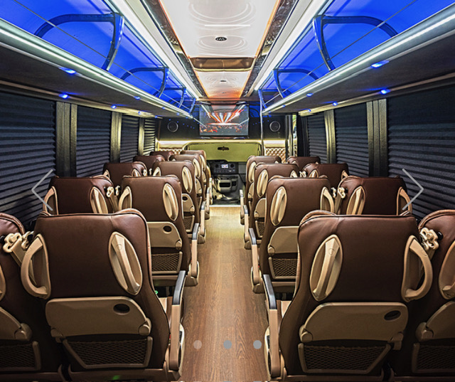 Luxury coach interior with ambient lighting